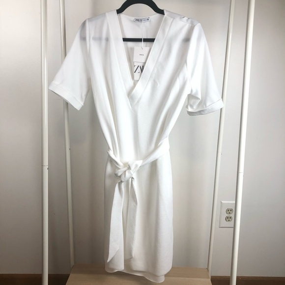 NWT Zara Basic White Short Sleeve Dress M - Picture 2 of 8